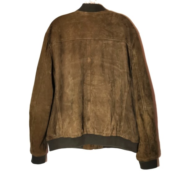Lucky Brand Men's 100% Suede Leather Bomber Jacket Dark Olive XL Lined Pockets - Picture 3 of 15
